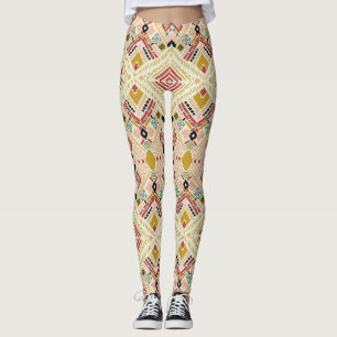 Leggings Folclore geométrico Ikat, patrón damasco oriental.