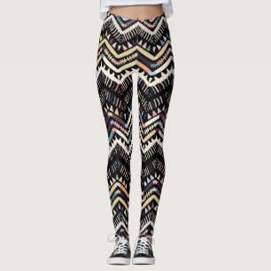 Leggings Folclore geométrico Ikat, patrón tribal azteca.