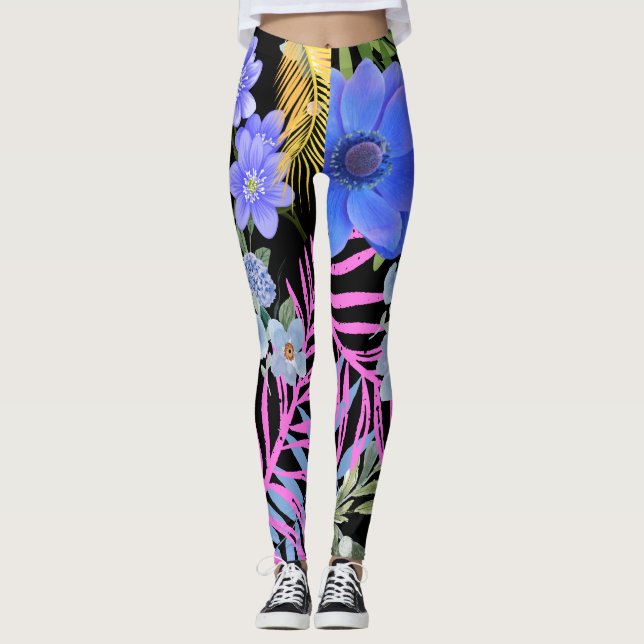 Leggings Foliage botánico de Fern floral colorido retro (Anverso)