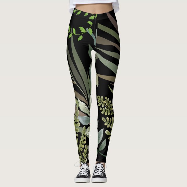 Leggings Foliage botánico de ferrys florales retro oscuro (Anverso)