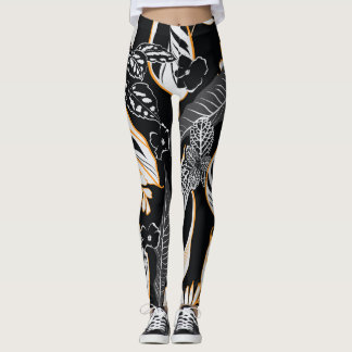 Leggings Foliage nocturno tropical: Patrón de cosecha oscur