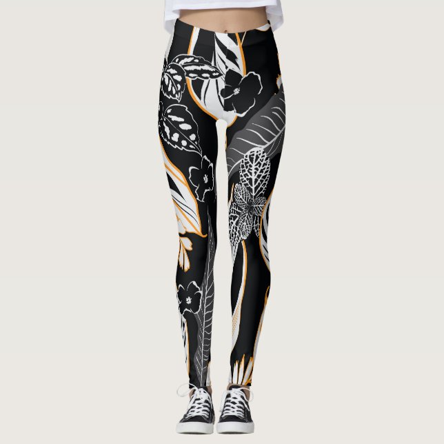 Leggings Foliage nocturno tropical: Patrón de cosecha oscur (Anverso)