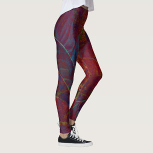 Leggings Foliage retro otoño borgoña deja metal