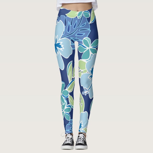 Leggings Foliage Tropical Azul de Hawái (Anverso)