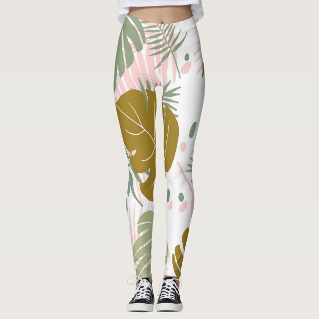 Leggings Foliage Tropical - Monstera Y Patrón De Hojas De P (Anverso)