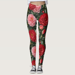 Leggings Follaje de Flor de Camelia de Lujo