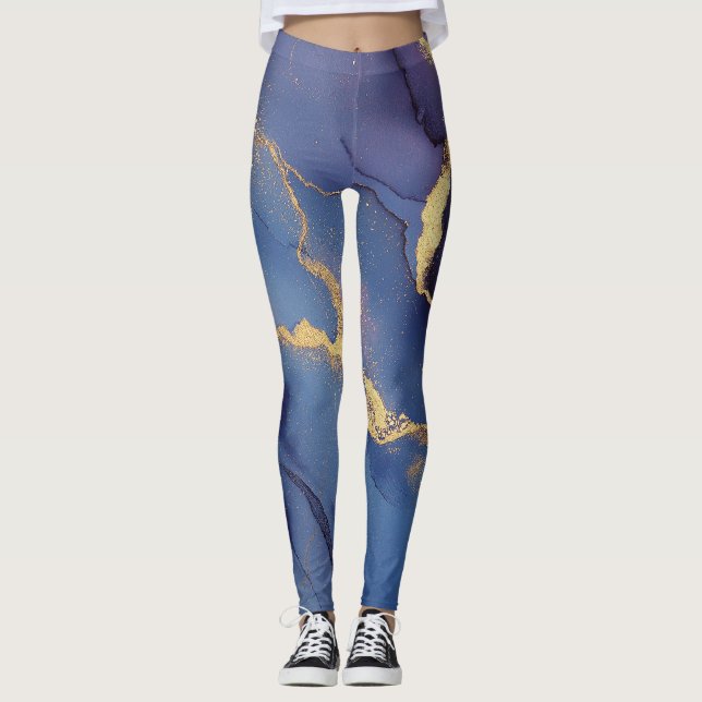 Leggings Fondo azul con rachas y puntos dorados (Anverso)