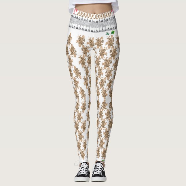 Leggings fondo blanco con flores marrones sobre él (Anverso)