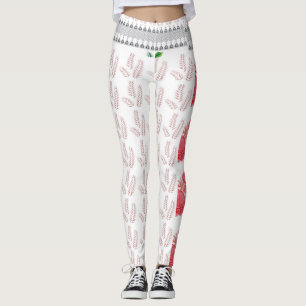 Leggings fondo blanco con hojas rosadas