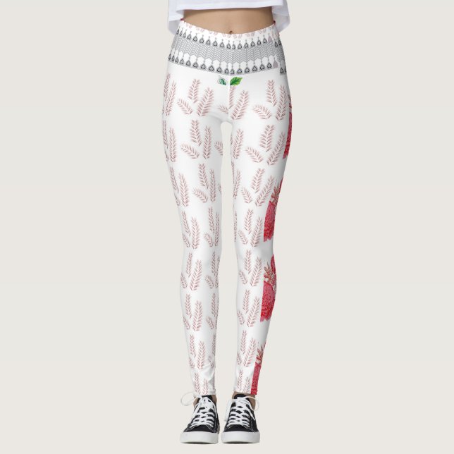 Leggings fondo blanco con hojas rosadas (Anverso)