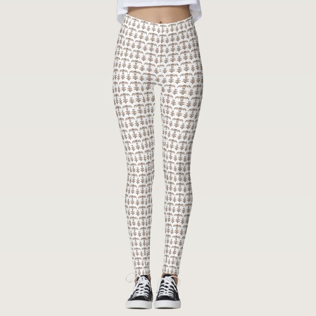 Leggings fondo blanco con un patrón marrón (Anverso)