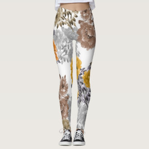 Leggings Fondo blanco de color de agua floral de Peony