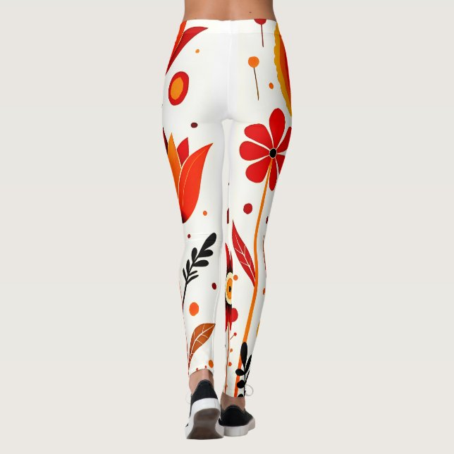 Leggings Fondo blanco del arte de las flores (Reverso)