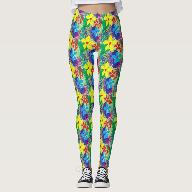 Leggings Fondo de flores coloridas (Anverso)