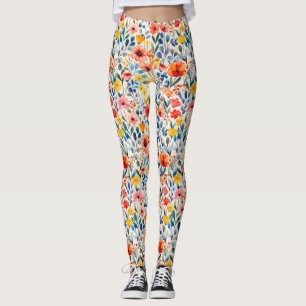 Leggings Fondo de flores silvestres de primavera en acuarel