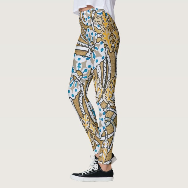 Leggings fondo de pantalla de flores de ciclamen azul art n (Izquierda)