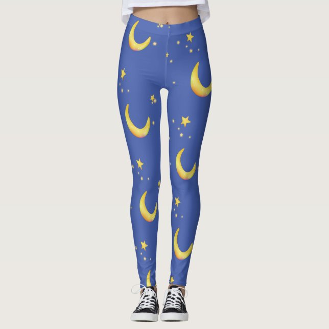 Leggings Fondo de personalizable de estrellas de luna creci (Anverso)