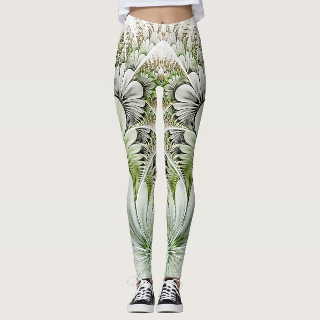 Leggings Fondo de resumen floral blanco (Anverso)