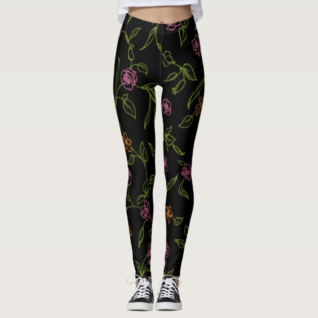 Leggings Fondo de rosas dibujadas con tiza (Anverso)