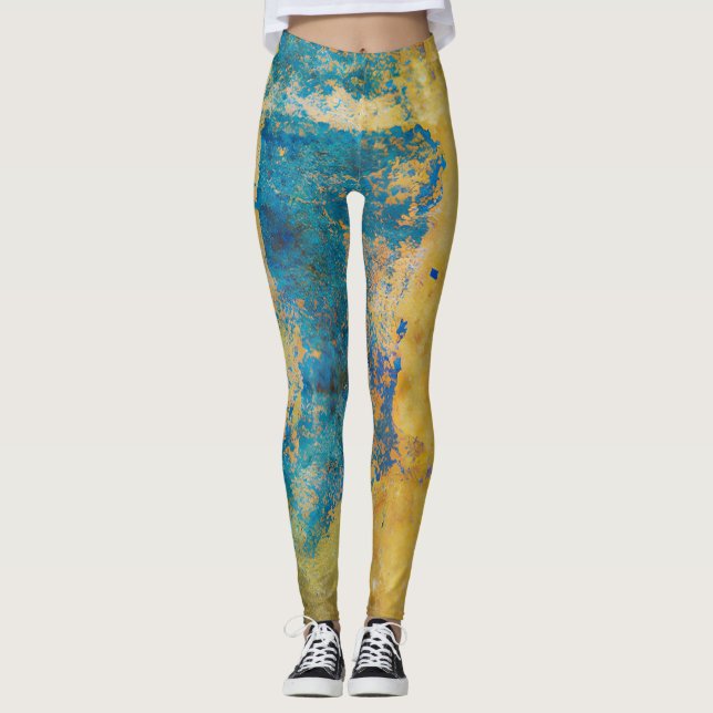 Leggings Fondo de textura azul y dorado grueso (Anverso)