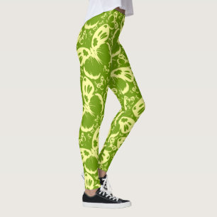 Leggings Fondo del patrón de mariposas verde