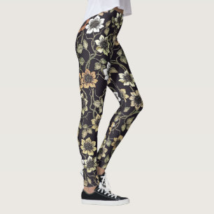 Leggings Fondo floral de anemona texturizada vintage  