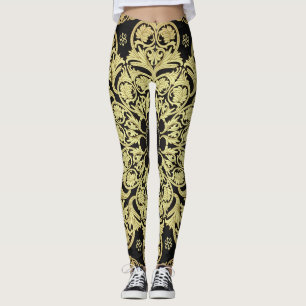Leggings Fondo Floral De Lujo Dorado Swirls