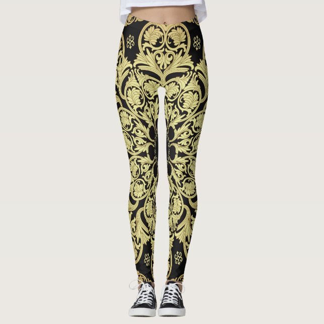 Leggings Fondo Floral De Lujo Dorado Swirls (Anverso)