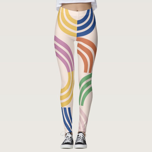 Leggings Fondo geométrico de curvas retro rayadas (Anverso)
