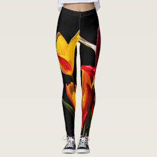 Leggings Fondo negro de las flores de tulipán
