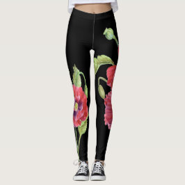 Leggings Fondo negro del Ilustracion floral de los pimiento