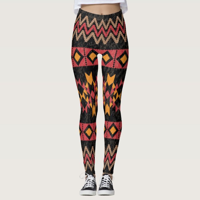 Leggings Fondo Negro, Patrón Geométrico Moderno. (Anverso)
