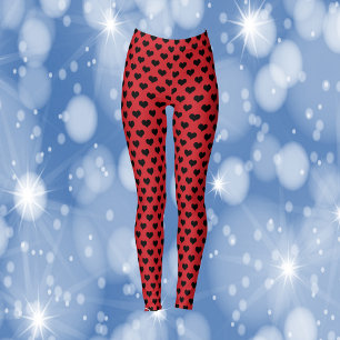 Leggings Fondo rojo del patrón del corazón negro