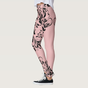 Leggings Fondo rosa del encaje floral negro