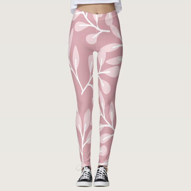 Leggings Fondo rosa, Piernas Florales (Anverso)