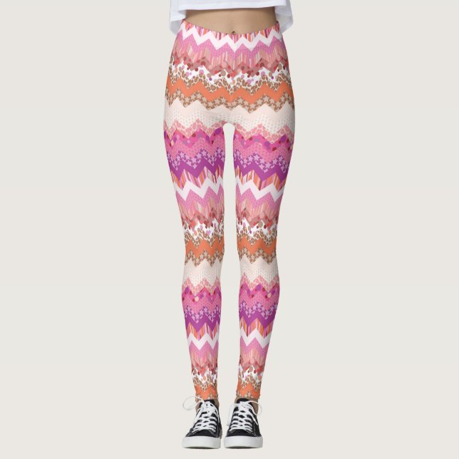 Leggings Fondo rosado del zigzag (Anverso)