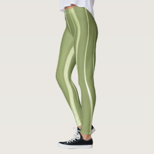Leggings Fondo Verde Y Bandas De Onda Blanca