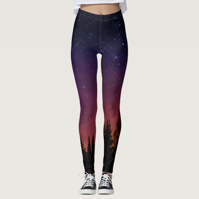 Leggings Forest Night Sky Nature with Starry Woodland Scene (Anverso)