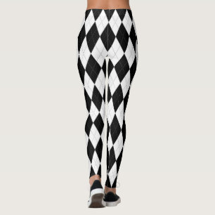 Leggings Forma blanca del diamante de Argyle del negro