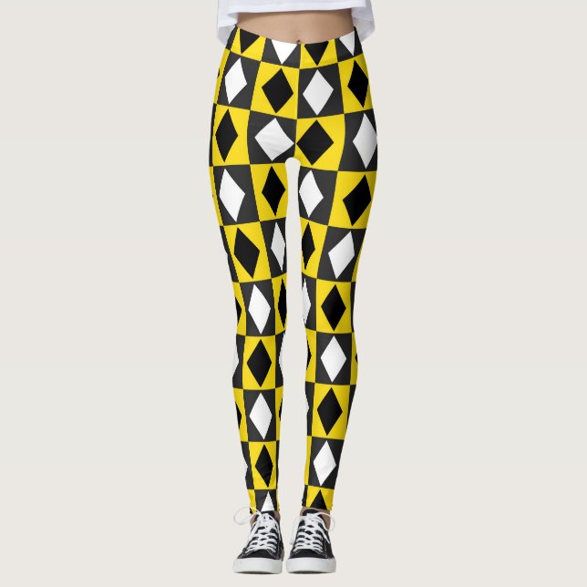 Leggings Forma de diamante Rhombus blanco amarillo (Anverso)