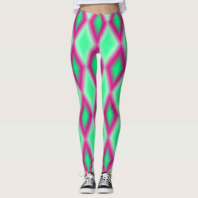 Leggings Forma de gradiente rosa y diamante verde (Anverso)
