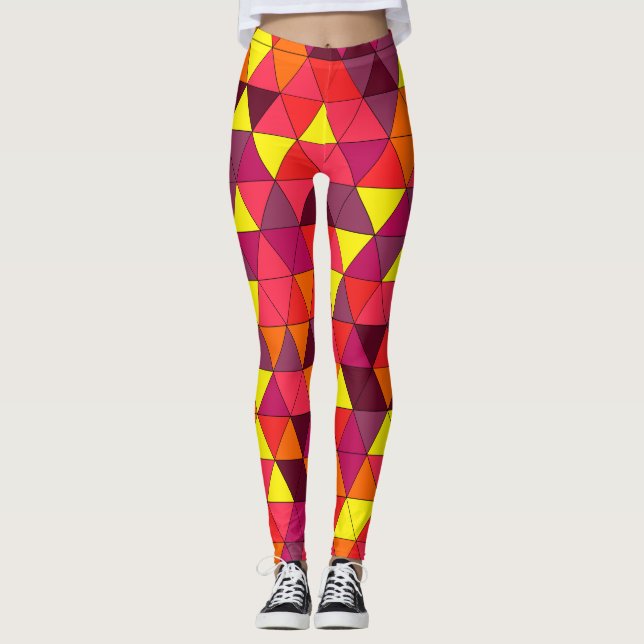 Leggings Formación de patrones geométricos rosa, púrpura y  (Anverso)
