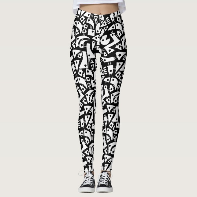 Leggings Formas abstractas 180318 - Blanco sobre negro (Anverso)