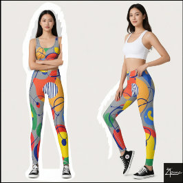 Leggings Formas abstractas de color primario con fondo gris