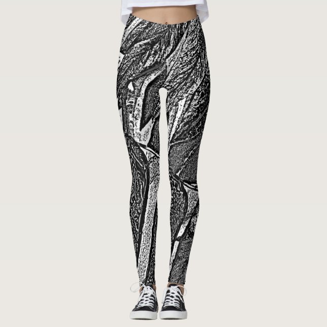 Leggings formas abstractas en blanco y negro contemporáneas (Anverso)