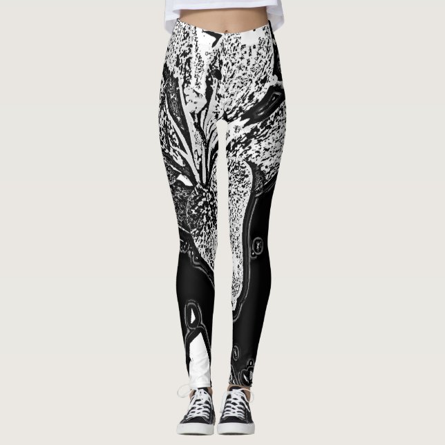 Leggings formas abstractas en blanco y negro contemporáneas (Anverso)