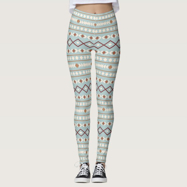 Leggings Formas Aztec Rusts Patrón Lg Crema Verde azulado-A (Anverso)