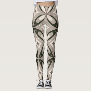 Leggings Formas circulares retro beige y marrón