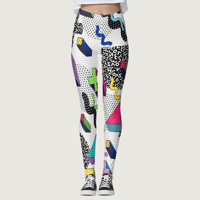 Leggings Formas geométricas multicolor, patrón retro. (Anverso)