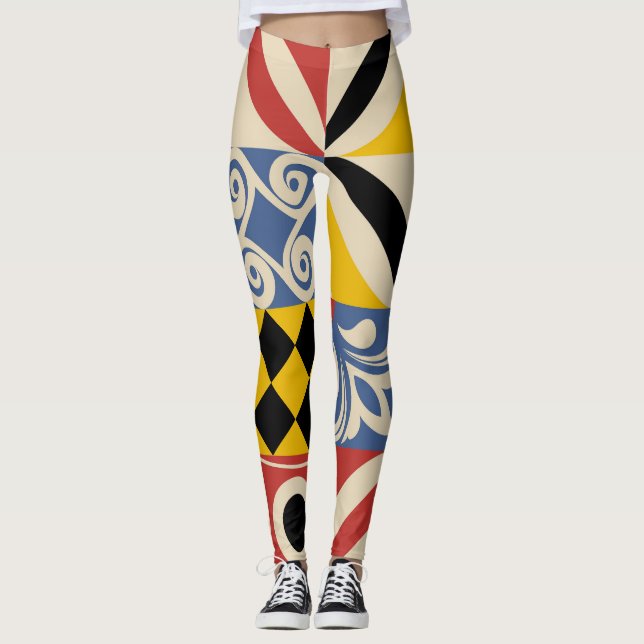 Leggings Formas geométricas retro: azulejos azules azules. (Anverso)